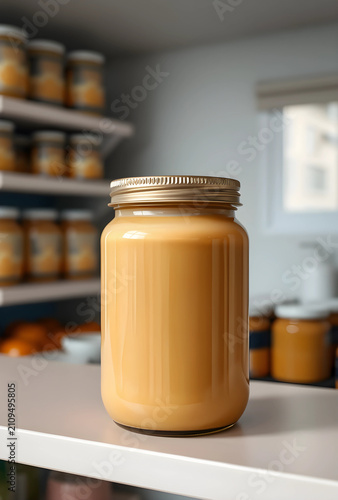 Glass jar of smooth pate on...