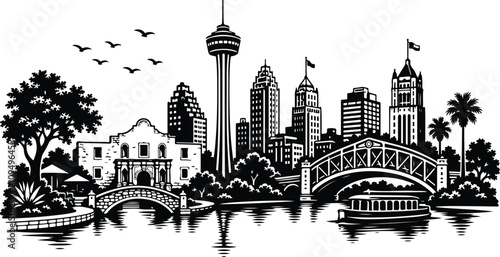 Принти на полотні San Antonio Skyline Silhouette Landscape Vector Illustration