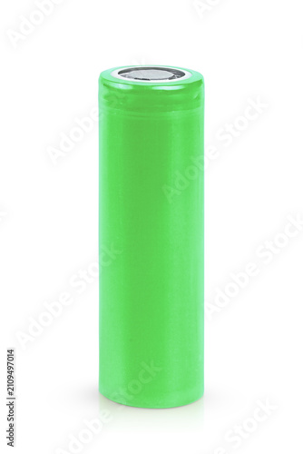 Green lithium battery cell isolated on transparent background.