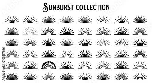Photos Vintage sunburst collection, 48 black half circle sun rays icons, retro sunrise