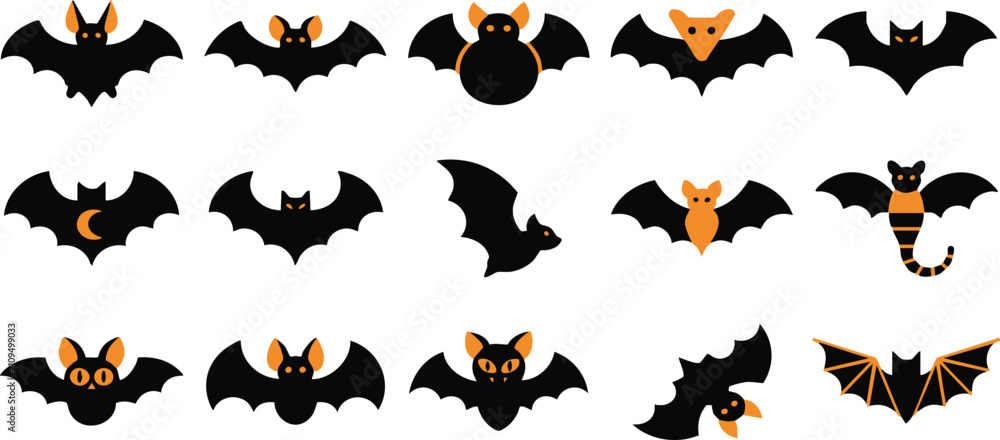 Fototapeta premium A collection of various halloween bat illustrations featuring different poses and styles on a white background