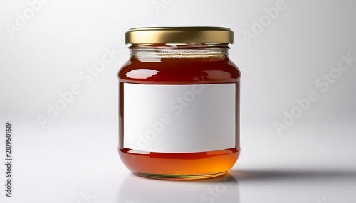 Glass Jar Mockup For Jam Or Honey With Blank White Label On White Background Minimal And Realistic Product Display