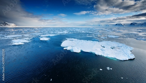 Arctic Expanse Ice Floes And Open Water Under A Cloudy Sky
