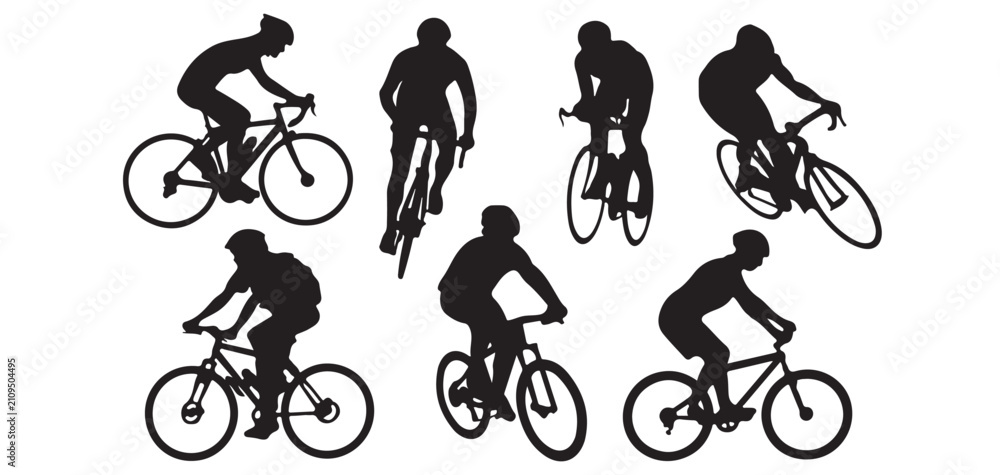 Fototapeta premium Cyclist Silhouette Collection, Bicycle Riders Action Vector Set vector illustrator eps10