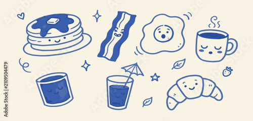 Konstfotografi Cocktail Drinks Set Naive Doodle Vector Illustration