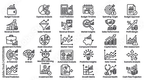 Set of financial and business analysis icons