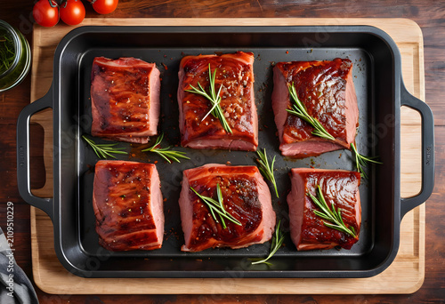 baking tray with marinated ...