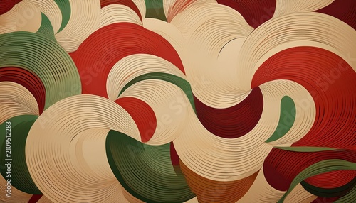 Abstract Circles Overlapping Patterned Design In Beige Red Green And Brown Colors