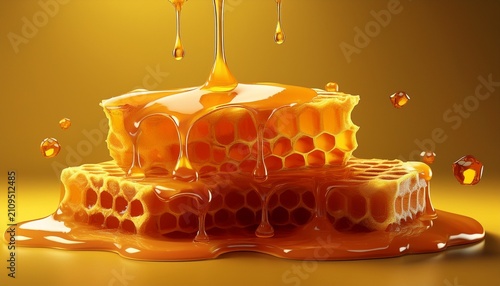 Alvacoles D Abeilles Avec Miel Qui Coule Depuis Le Haut De L Image Fond Jaune Hd K Wallpaper Photographic Image