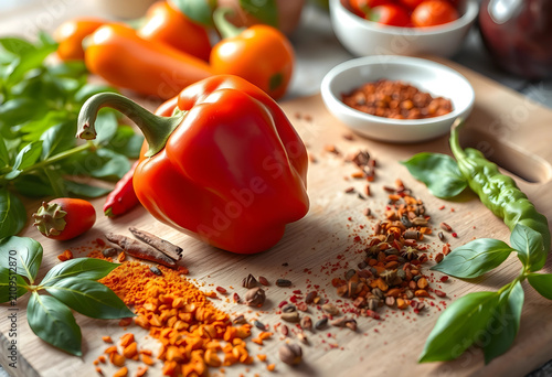 Red bell pepper with spices...
