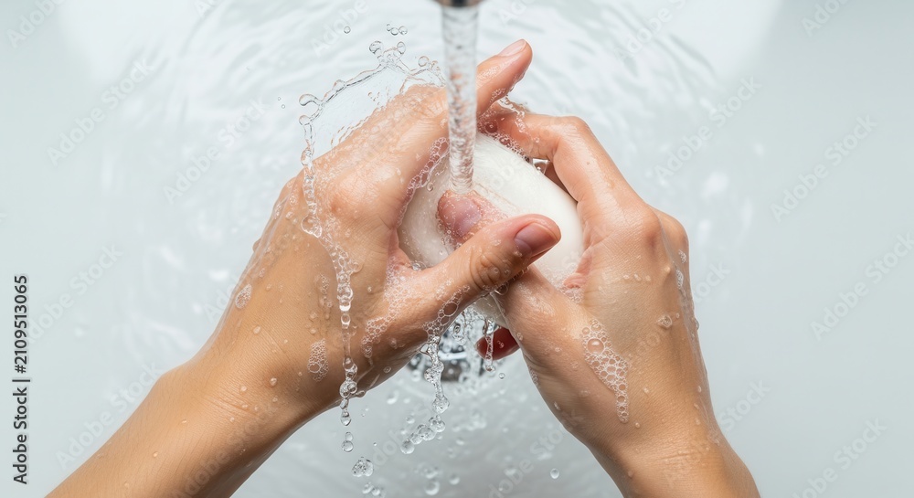 Fototapeta premium Washing Hands with Soap and Running Water - Hygiene Concept