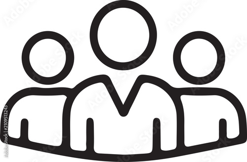 Minimalist black outline icon of a three person group representing teamwork
