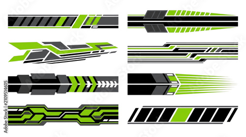 Green Black Racing Side Stripe Vehicle Wrap Vector Collection
