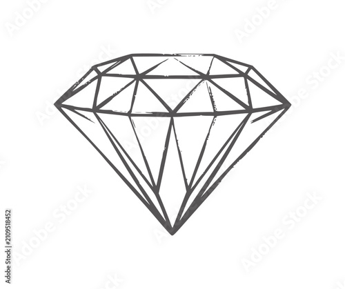 Cuadro en lienzo Hand drawn of a faceted diamond gem white jewel precious stone