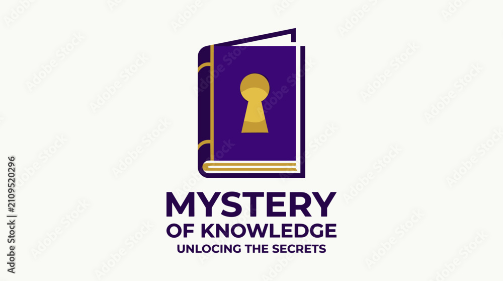 Fototapeta premium Book logo with keyhole and mystery of knowledge text.