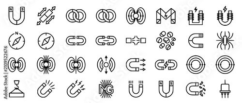 Canvastavla Set of Magnet and Magnetic Field Line Icons