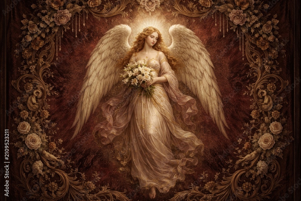 Fototapeta premium Ethereal angelic figure with flowers.