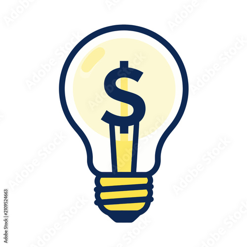 Creative business idea icon featuring a glowing light bulb with a dollar sign symbol inside representing financial success, profitable concept, investment growth, and money-making strategy