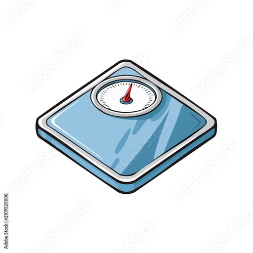 Blue Bathroom Scale with Analog Dial and Red Needle