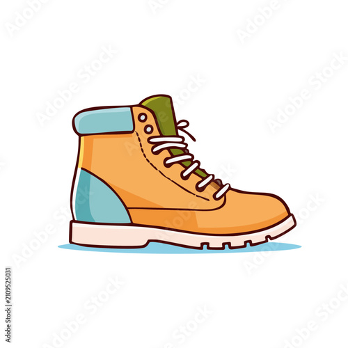 Stylized Orange Work Boot with Light Blue Accents and White Laces for Outdoor Adventures