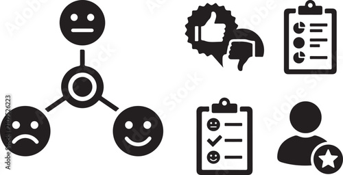 Foto Set of black customer feedback and user experience survey icons on a simple flat
