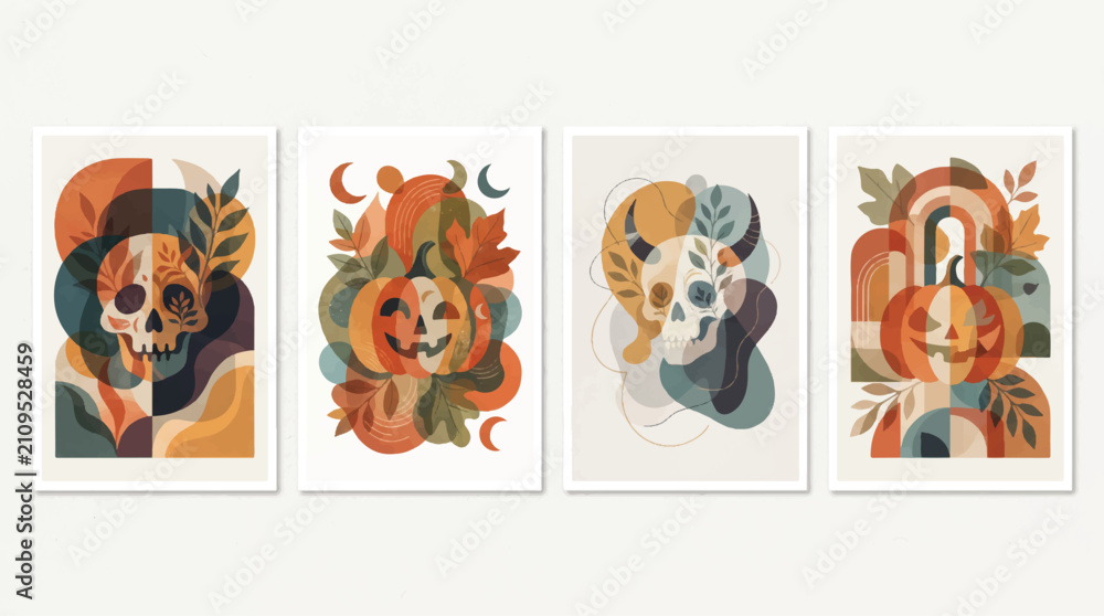 Fototapeta premium Abstract Halloween Boho Style Posters and Greeting Cards Vector Set