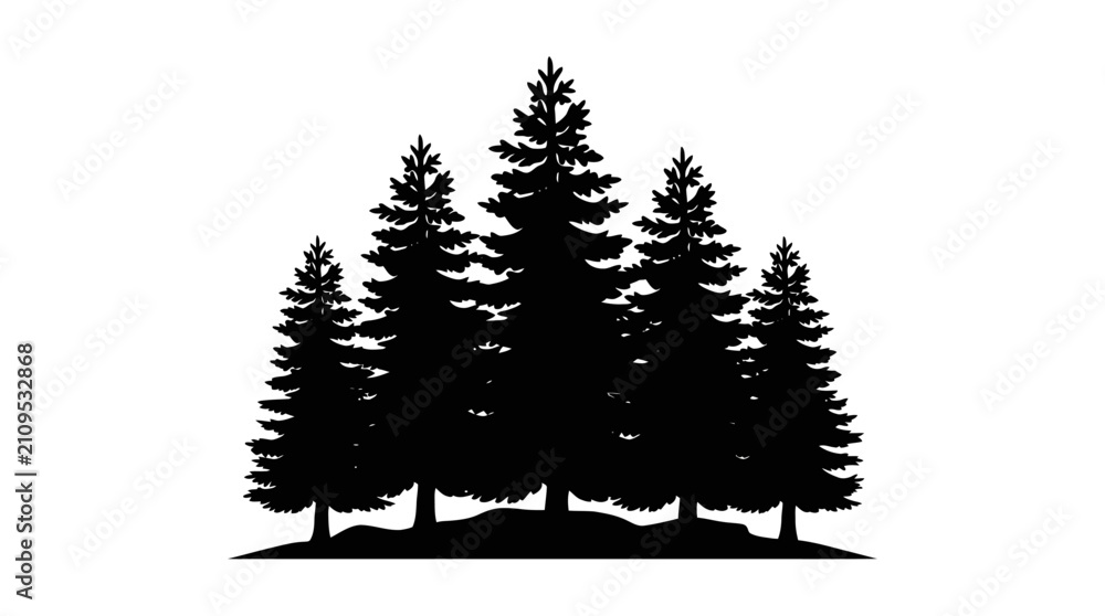 Obraz premium CAD tree lines, Black grass, Pine tree silhouette vector, black evergreen forest landscape, minimalist coniferous fir trees group, wilderness nature logo element Vector