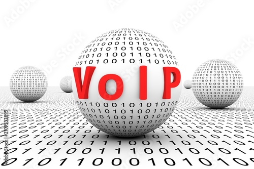 VoIP conceptual sphere binary code 3d illustration