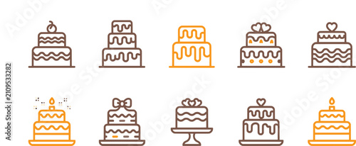 Cakes with Various Decorations and Styles, Including Heart and Candle Designs Featuring Cake, Wedding, Celebration with Dessert