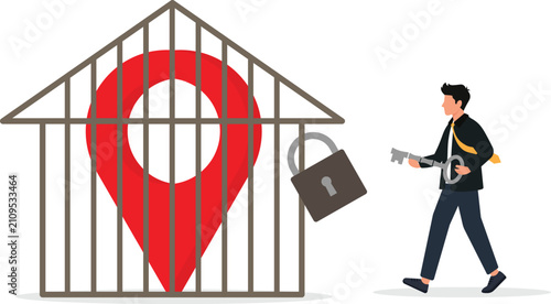 Bild auf Leinwand Businessman Near Locked Location Pin Cage Concept Vector