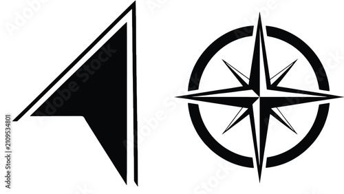 North arrow icon set featuring navigation compass rose and location pointer symbol for map design silhouette vector isolated on white background.