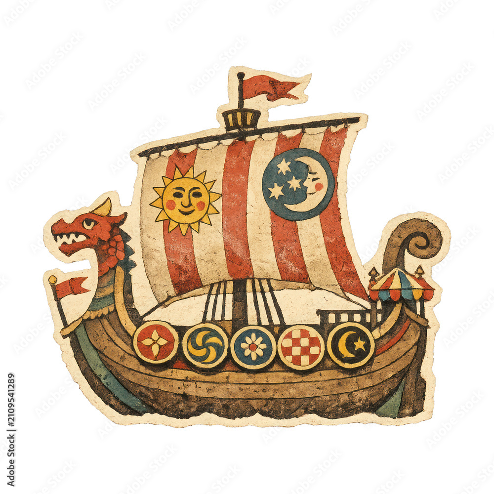 Fototapeta premium PNG Vintage Viking ship illustration