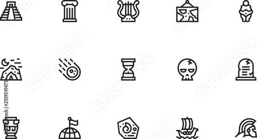 Foto Ancient history and archaeology outline icon set featuring classic stone columns