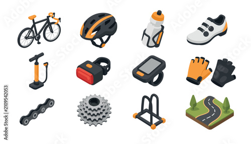 Fotografija Flat design icons of cycling gear and accessories.