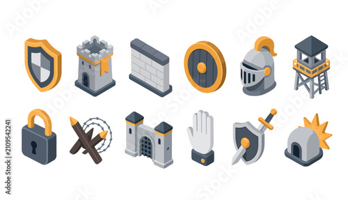 фотографія Flat design icons of security and technology symbols.