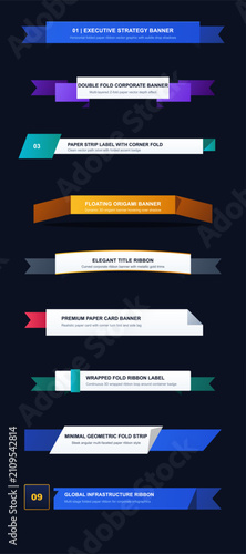 Modern corporate vector ribbon banners templates collection set with background with banners arranged vertically