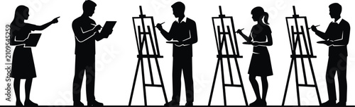 Art Class Silhouettes of People Painting on Easels untitled