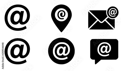 Canvas Print Solid At Symbol Silhouette Icon Vector Set Black Email Contact Address Graphic P