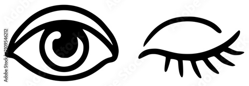 Bild auf Leinwand Wink Eyes Line Art bold minimal line art vector illustration, black outline draw