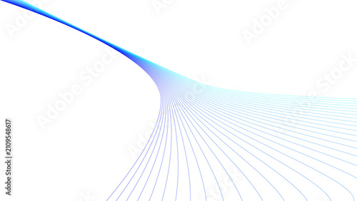 Abstract blue curved lines converging on a white background, creating a dynamic flow and geometric perspective