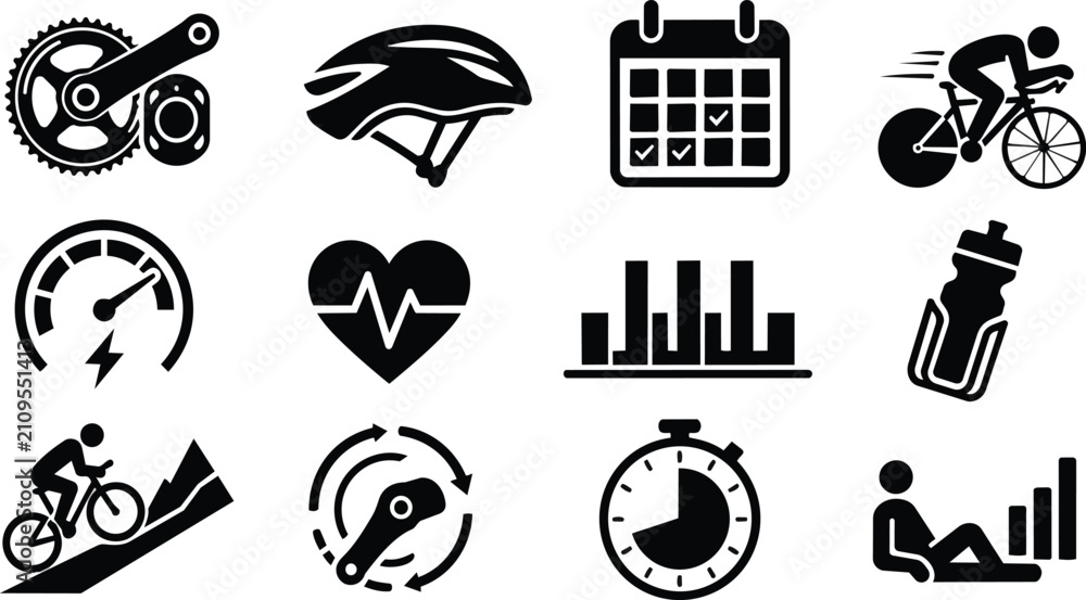 Fototapeta premium Cycling Fitness Training Performance Data Vector Icons Set