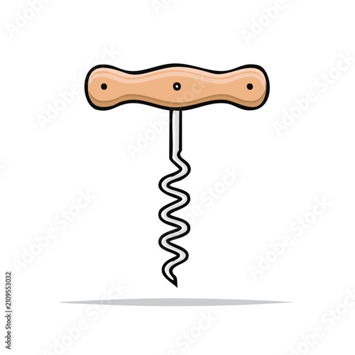 Simple illustration of a wooden handled corkscrew opener for wine bottles