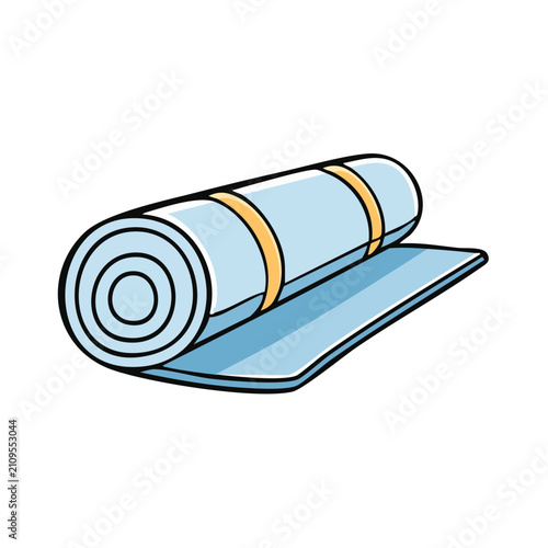 Rolled blue sleeping mat with straps for camping and outdoor activities