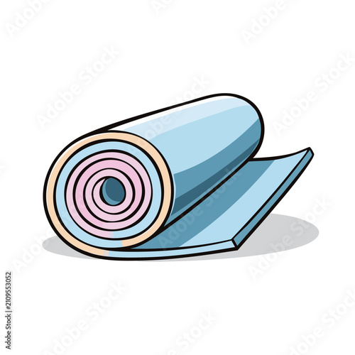 Rolled up light blue exercise mat with pink inner layers illustration