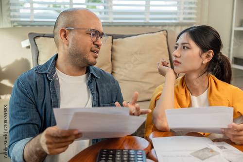Fotografía Young couple live together planning future and managing finances and expenses