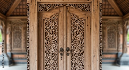 ornate wooden door, traditional balinese architecture