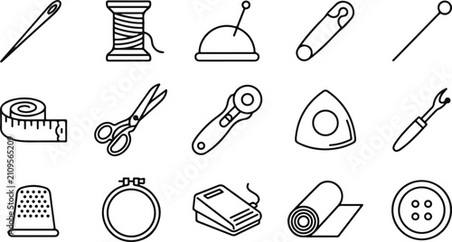 Quadro su tela Set of hand drawn sewing and tailoring icons featuring various tools for dressma