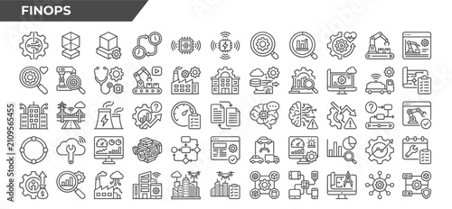 Finops vector icon set cloud cost finance optimization thin line outline