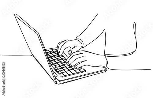 Continuous line drawing of a person typing on a laptop computer Vector, illustration