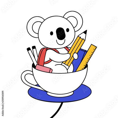 Cute Funny Koala, accessorized with sitting in a teacup ride, in a Back to school world – Chalkboard Fun palette vector